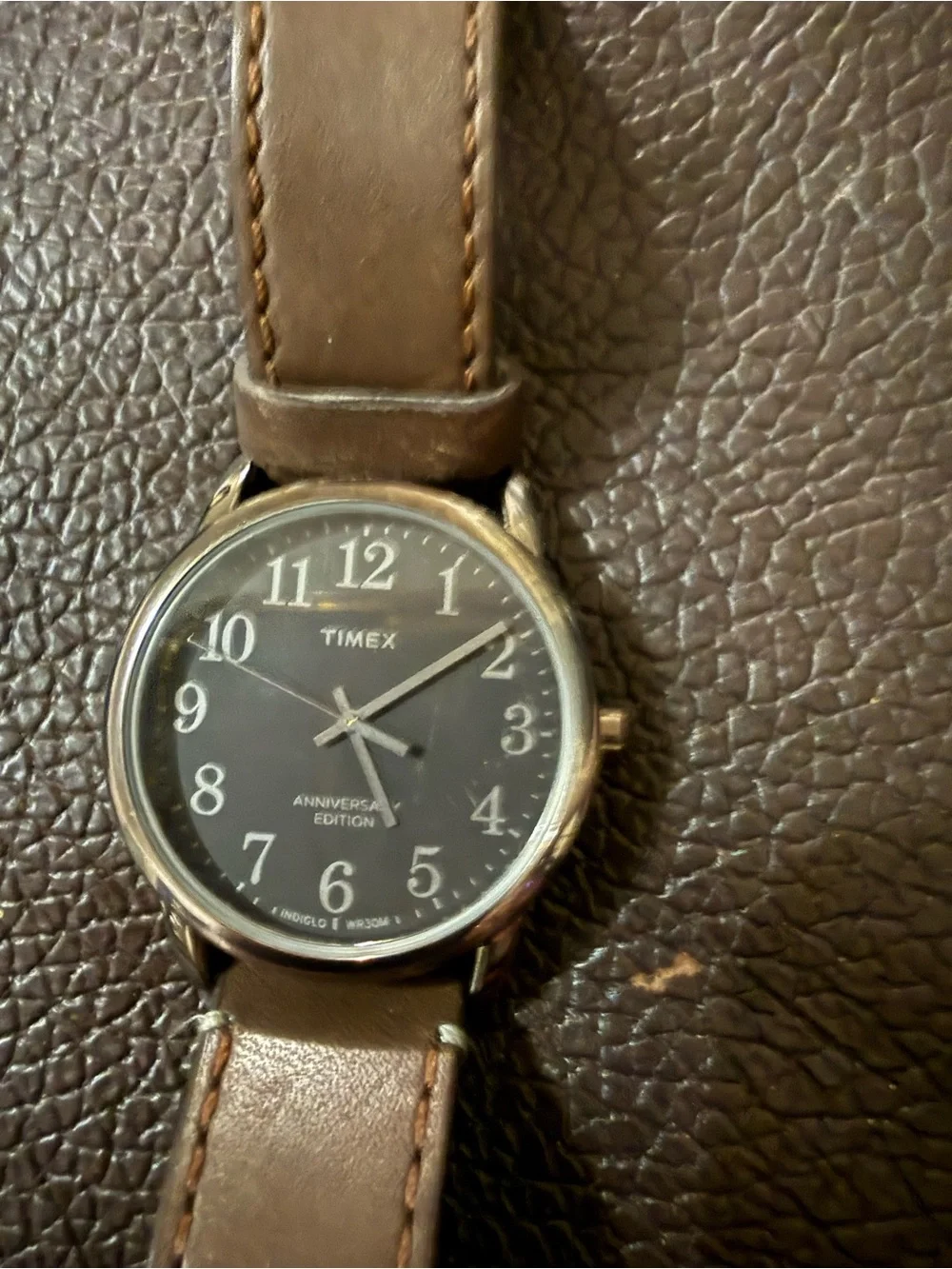 Timex Easy Reader 40th Anniversary Edition, Indiglo black dial, leather strap.